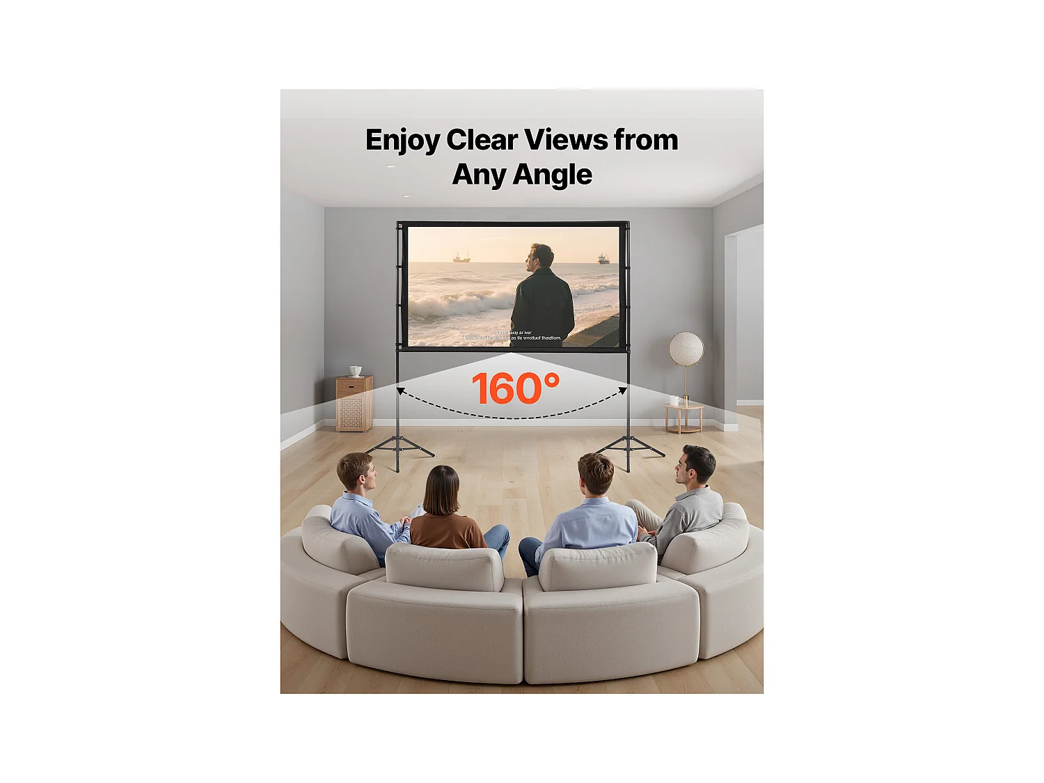 Projektionsleinwand SucceBuy 213,4 cm mit 2 Stative, Tragbare und Knitterfreie Projektionsleinwand, Großer Betrachtungswinkel 160°, 16:9 4K HD, mit Tasche