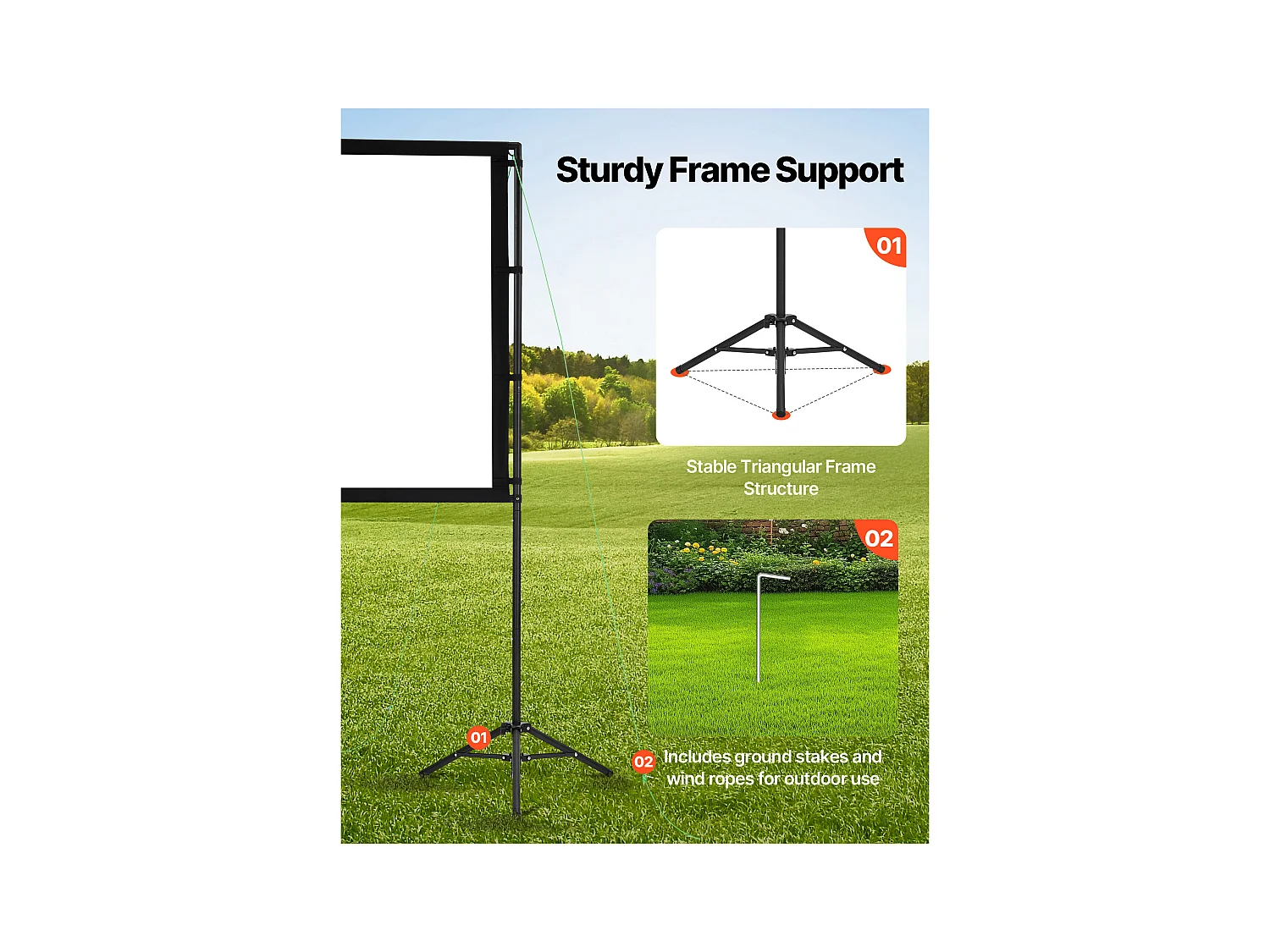 Projektionsleinwand SucceBuy 213,4 cm mit 2 Stative, Tragbare und Knitterfreie Projektionsleinwand, Großer Betrachtungswinkel 160°, 16:9 4K HD, mit Tasche