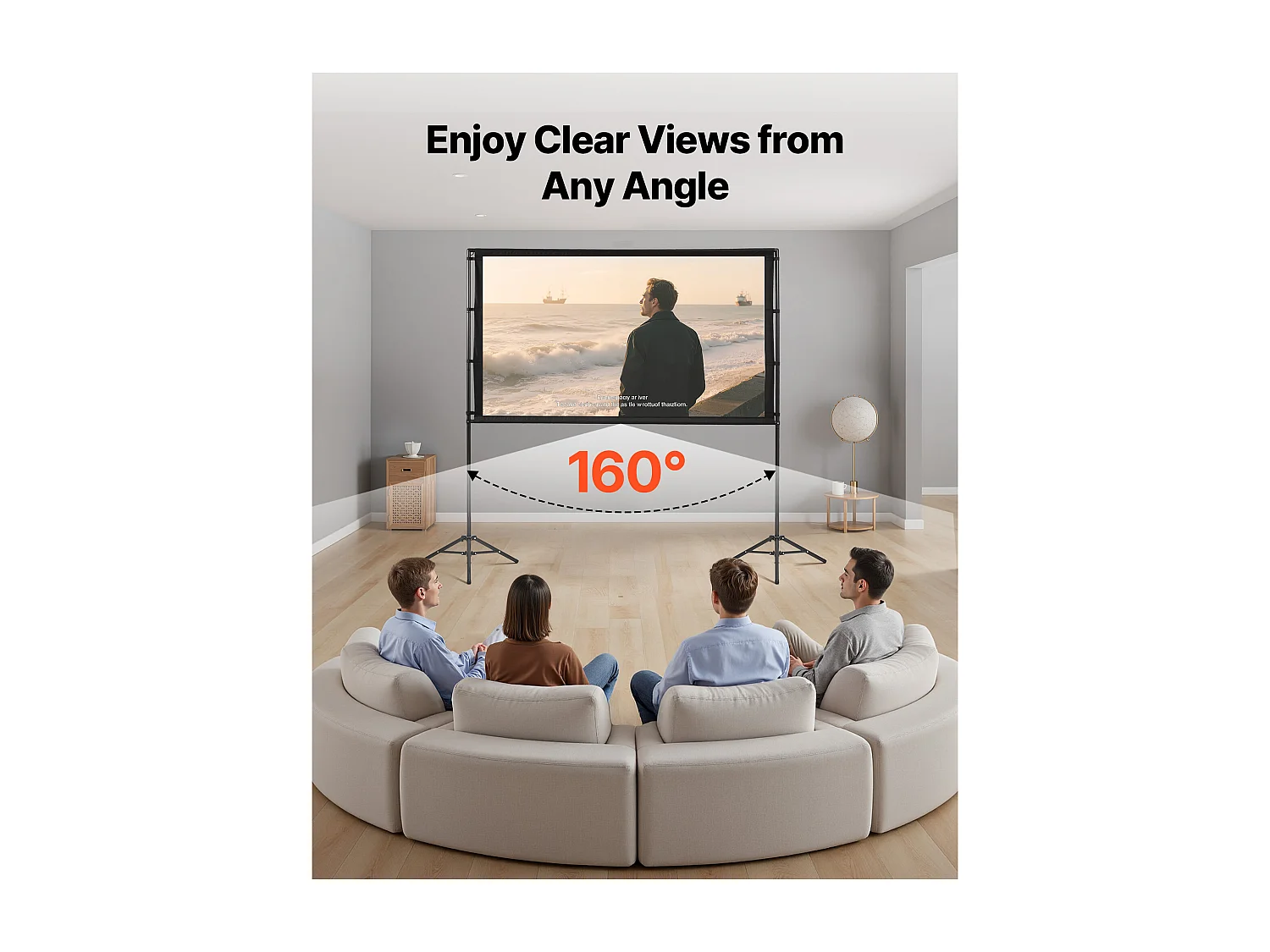 Écran de Projection SucceBuy de 213,4 cm avec 2 Trépieds, Toile de Projection Portable et Infroissable, Grand Angle de Vision 160°, 16:9 4K HD, avec Sac