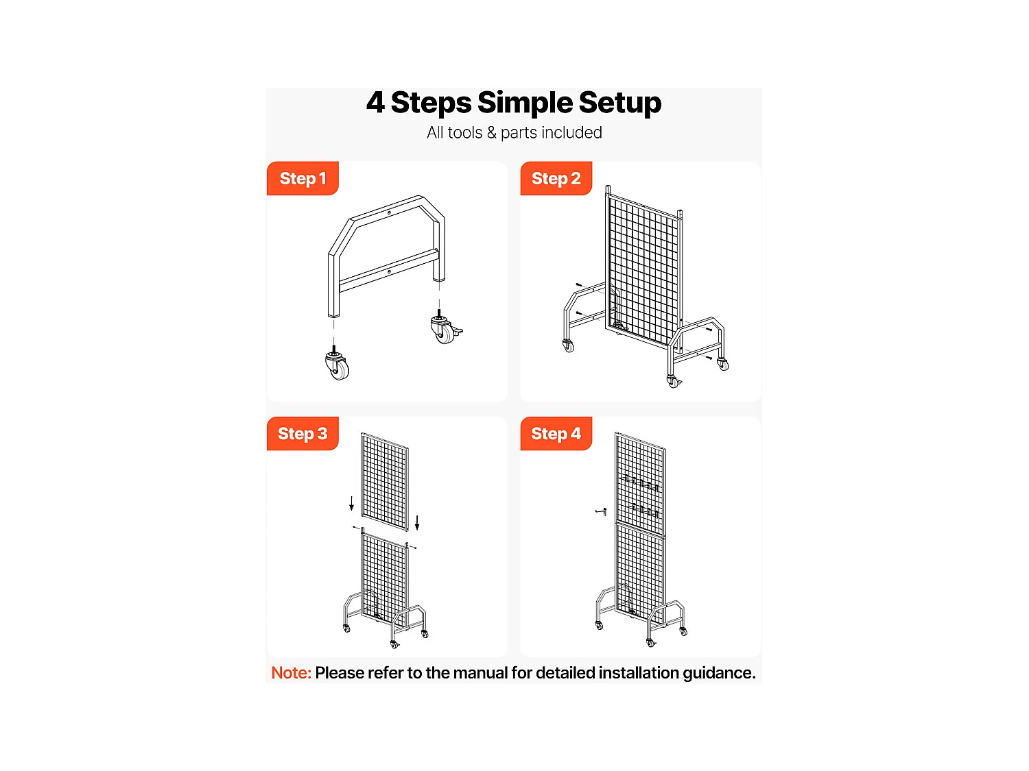 Siatka Wystawiennicza SucceBuy na Stoje o 60x164 cm, Panel Siatki ze Stali Węglowej, Mobilny Wystawiacz Siatkowy z Kółkami, z 10 Hakami