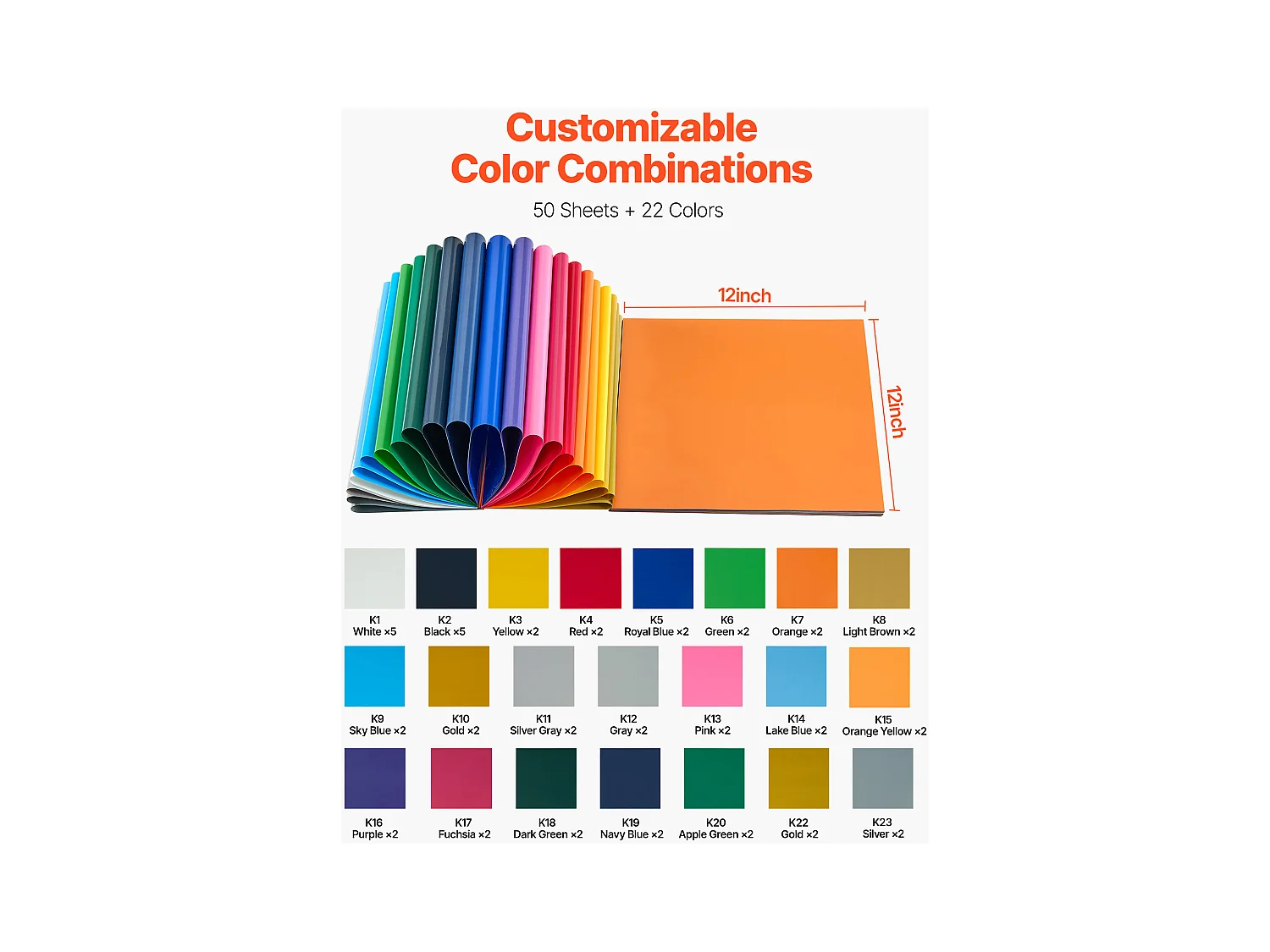 Vel Thermovinyl SucceBuy Set van 50STs 30,48x30,48 cm, Thermo-Flex Meerkleurig, Gemakkelijk te Snijden en te Ontgrassen, met Accessoires