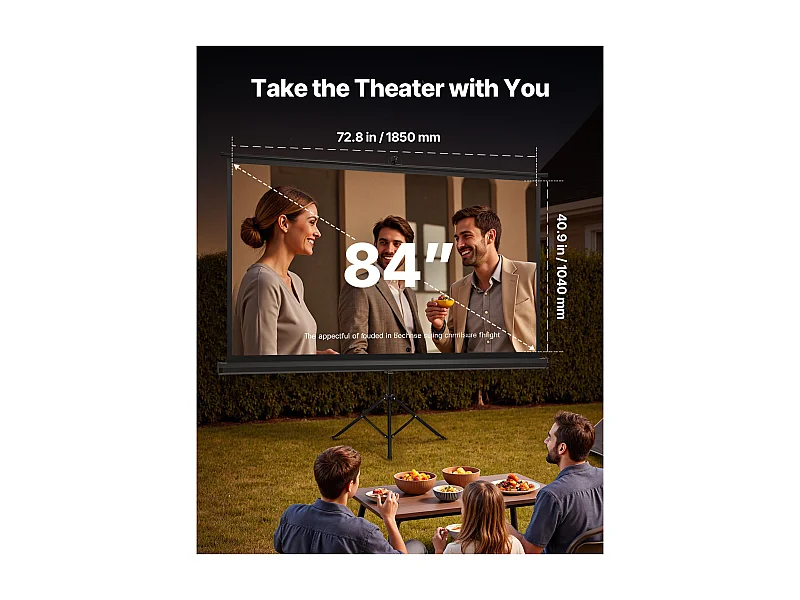 Projektionsleinwand SucceBuy mit Stativ 213,4 cm, Tragbare und Knitterfreie Projektionsleinwand, Großer Betrachtungswinkel 160°, 16:9 4K HD, mit Tasche