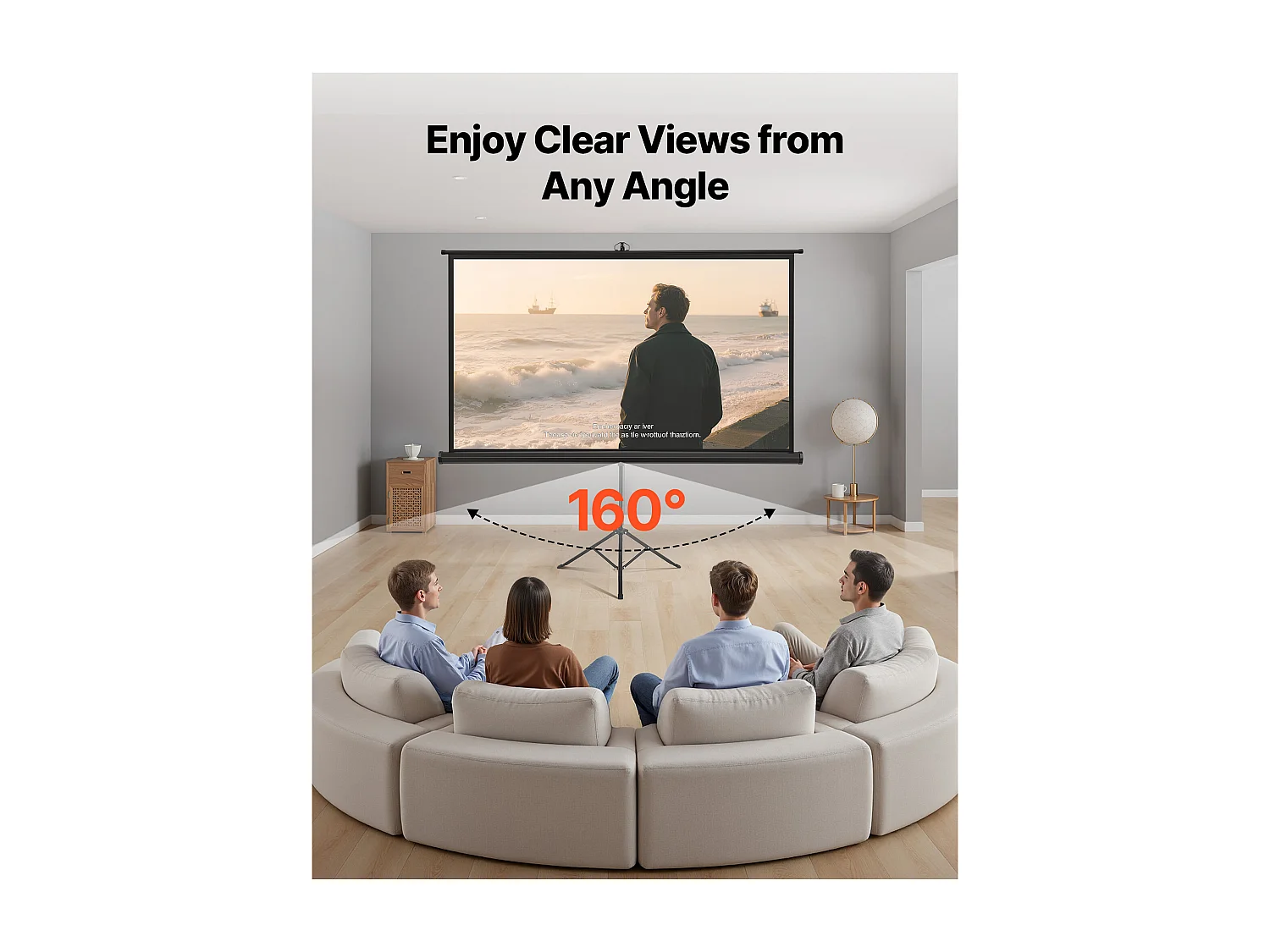 Écran de Projection SucceBuy avec Trépied de 213,4 cm, Toile de Projection Portable et Infroissable, Grand Angle de Vision 160°, 16:9 4K HD, avec Sac
