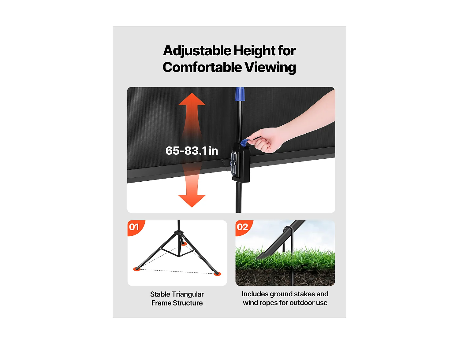 Écran de Projection SucceBuy avec Trépied de 213,4 cm, Toile de Projection Portable et Infroissable, Grand Angle de Vision 160°, 16:9 4K HD, avec Sac