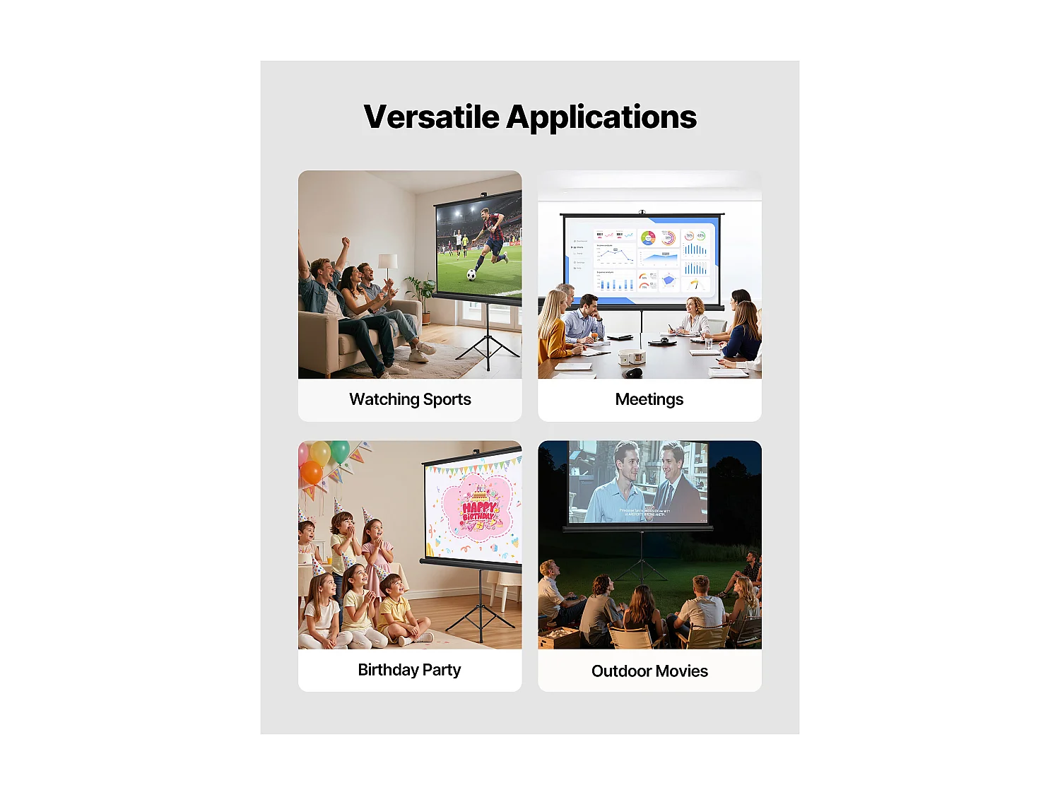 Écran de Projection SucceBuy avec Trépied de 213,4 cm, Toile de Projection Portable et Infroissable, Grand Angle de Vision 160°, 16:9 4K HD, avec Sac