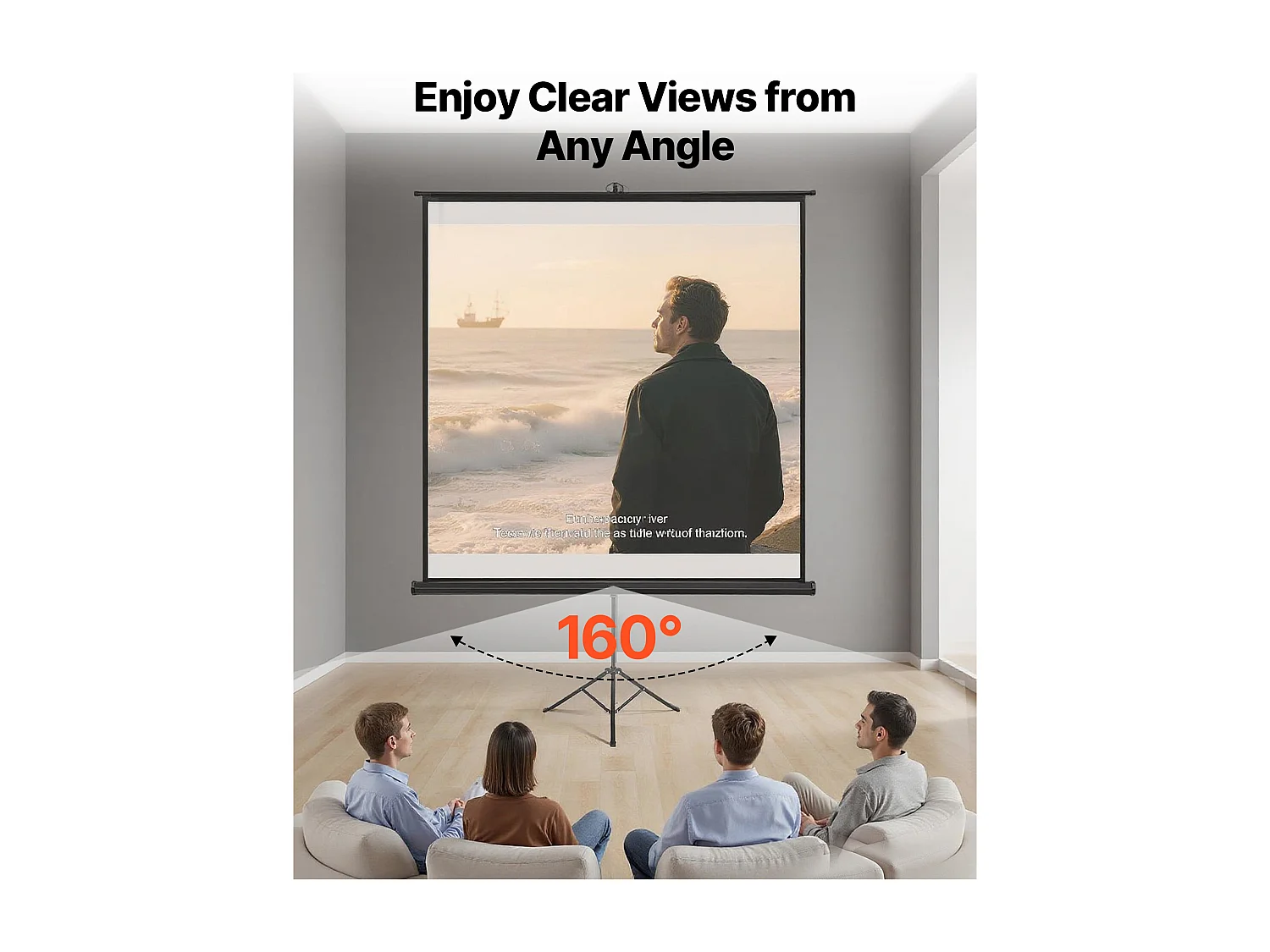 Écran de Projection SucceBuy avec Trépied de 178x178 cm, Toile de Projection Portable et Infroissable, Grand Angle de Vision 160°, 1:1 4K HD