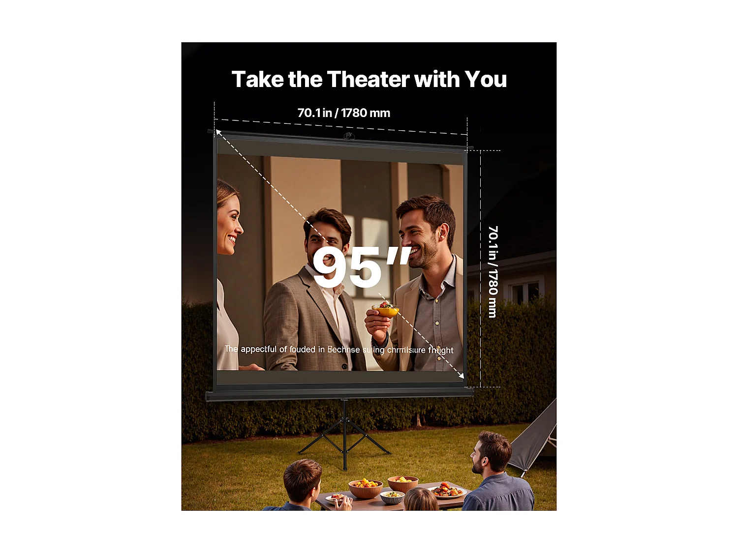 Écran de Projection SucceBuy avec Trépied de 178x178 cm, Toile de Projection Portable et Infroissable, Grand Angle de Vision 160°, 1:1 4K HD