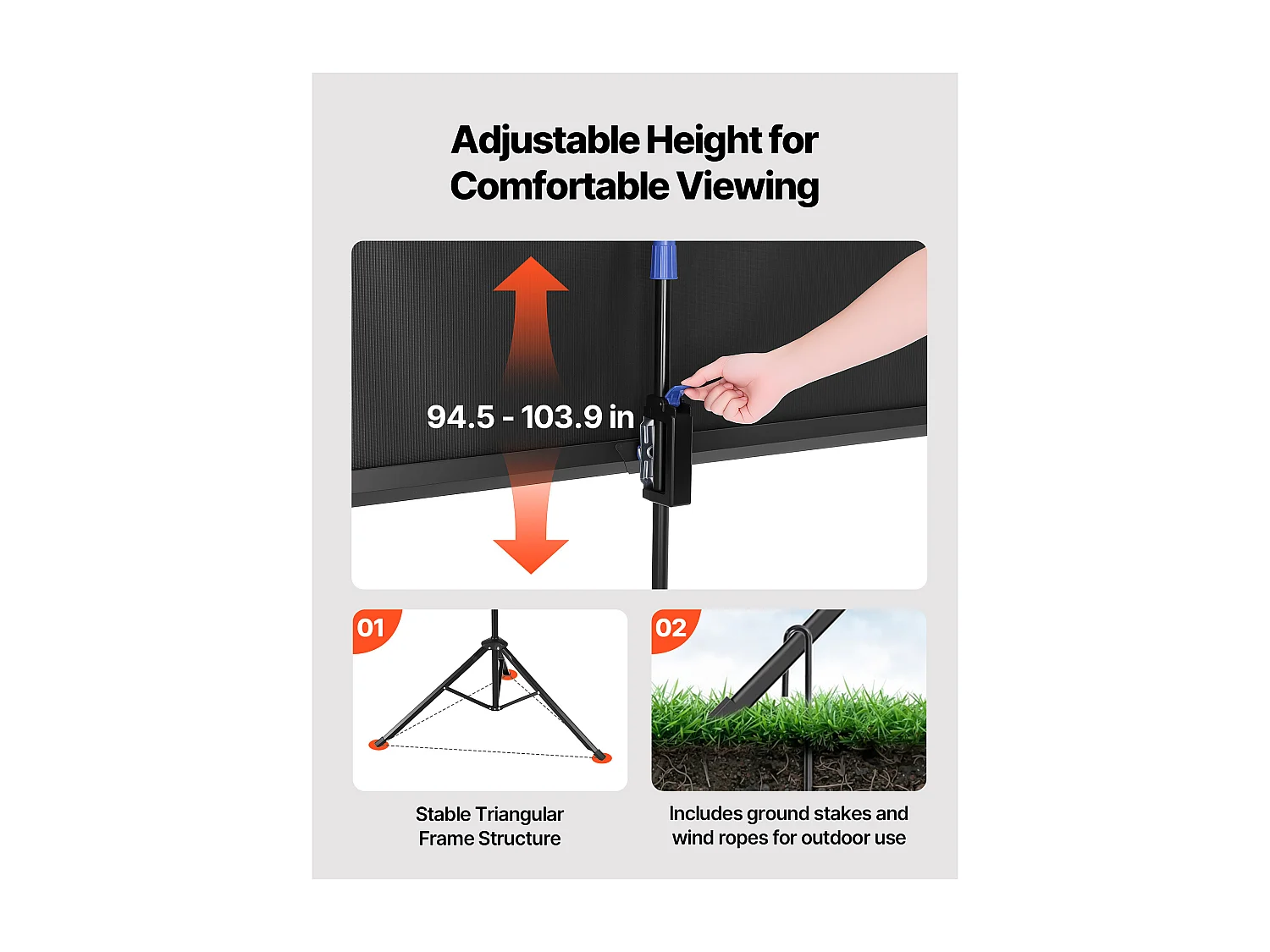 Écran de Projection SucceBuy avec Trépied de 178x178 cm, Toile de Projection Portable et Infroissable, Grand Angle de Vision 160°, 1:1 4K HD