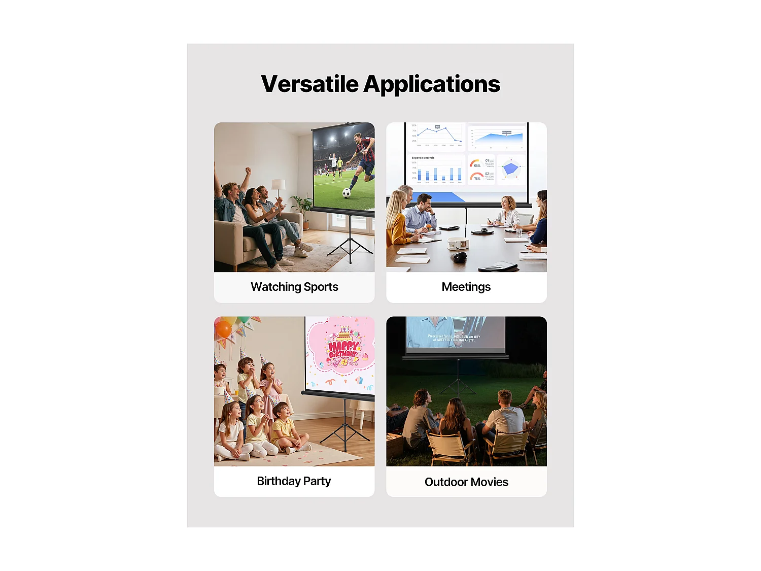Écran de Projection SucceBuy avec Trépied de 178x178 cm, Toile de Projection Portable et Infroissable, Grand Angle de Vision 160°, 1:1 4K HD