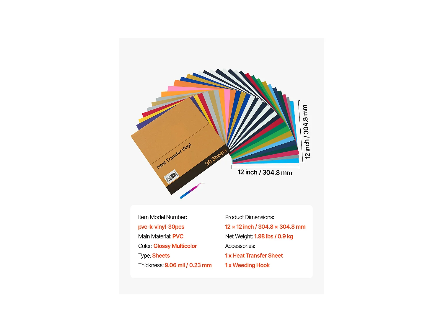 Vel Thermovinyl SucceBuy Set van 30STs 30,48x30,48 cm, Thermo-Flex Meerkleurig, Gemakkelijk te Snijden en te Ontgrassen, met Accessoires