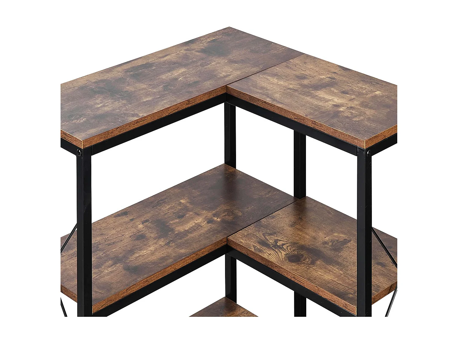 Hoekschap SucceBuy met 7 Niveaus, Hoogte 200 cm, Grote L-vormige Hoekboekenkast met Metalen Frame en Schappen, Omkeerbare Opbergmeubel