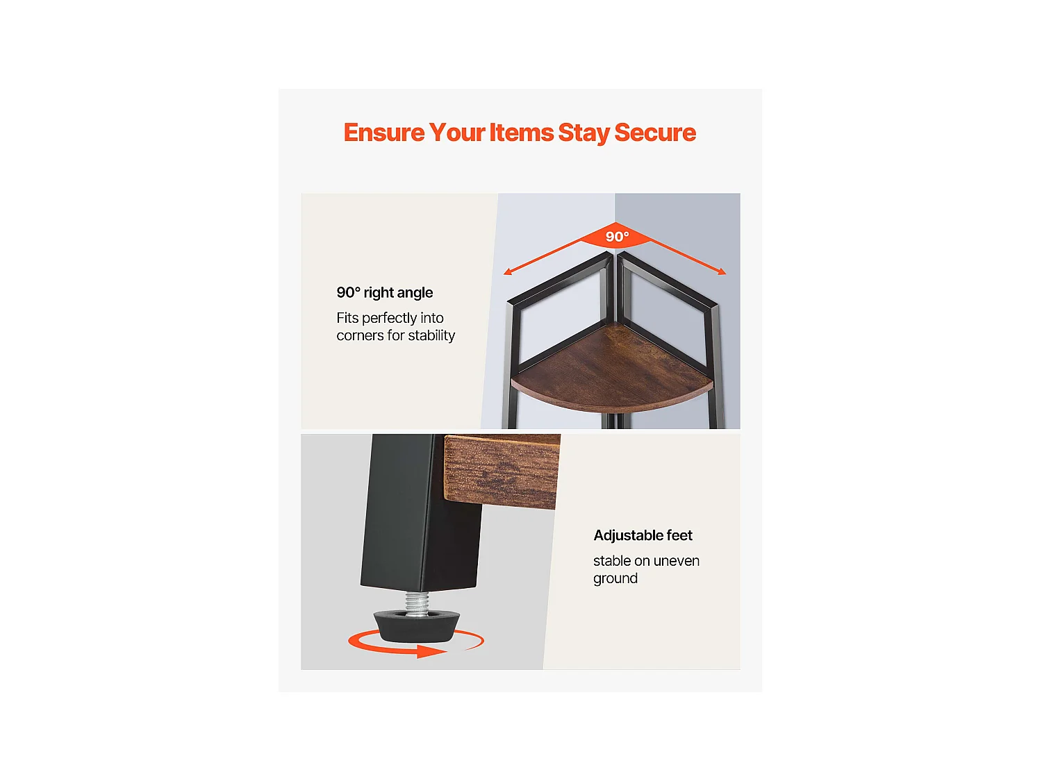 Eckregal SucceBuy mit 5 Ebenen, Eckbücherregal, Höhe 178 cm, Wandaufbewahrungsmöbel mit Metallrahmen und Holzregalen