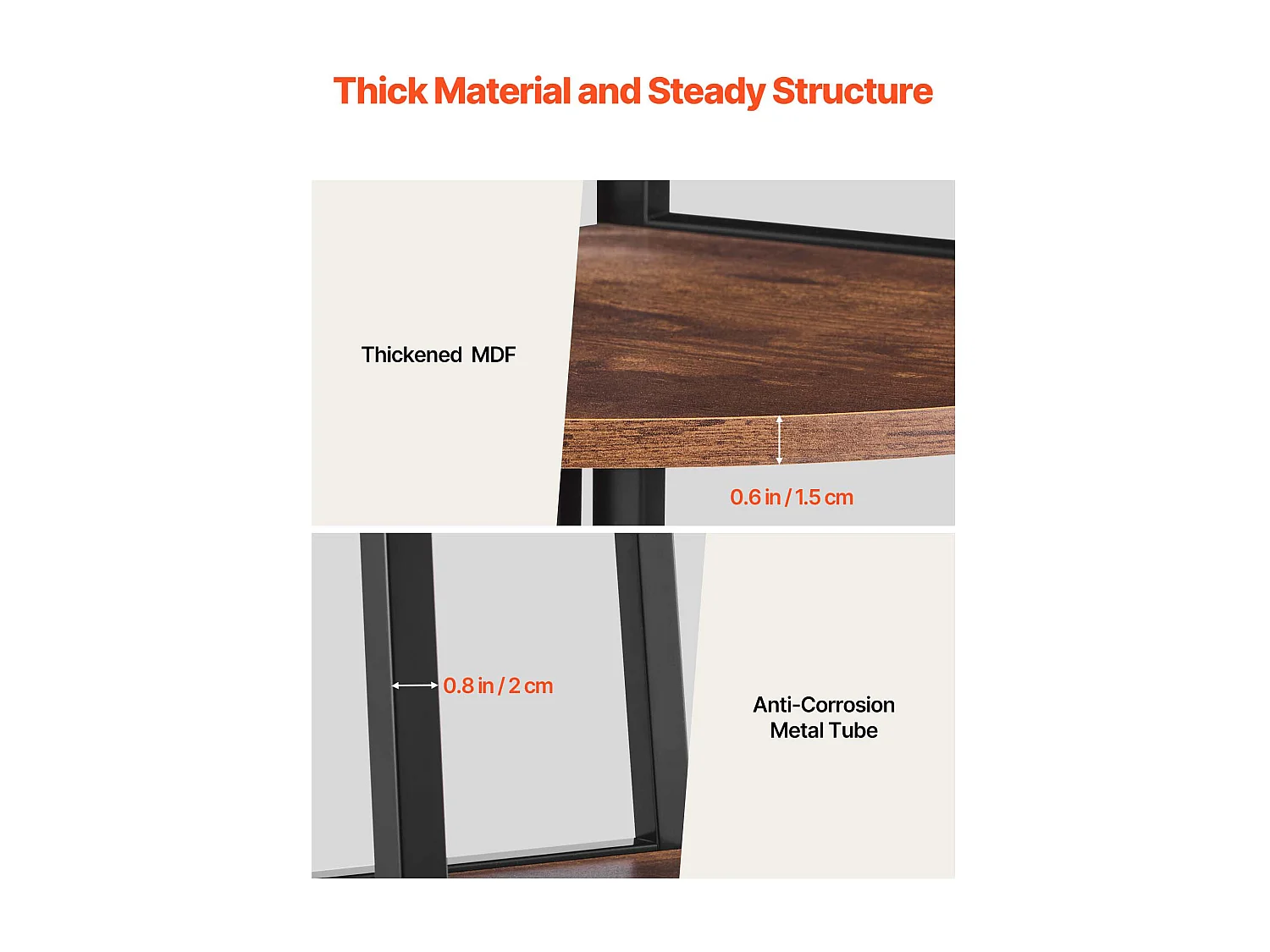 Prateleira de Canto SucceBuy com 5 Níveis, Estante de Canto, Altura 178 cm, Móvel de Armazenamento de Parede com Estrutura de Metal e Prateleiras de Madeira