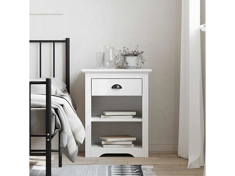 Idren  Mesita de noche BODO madera maciza de pino blanco 53x38,5x67 cm