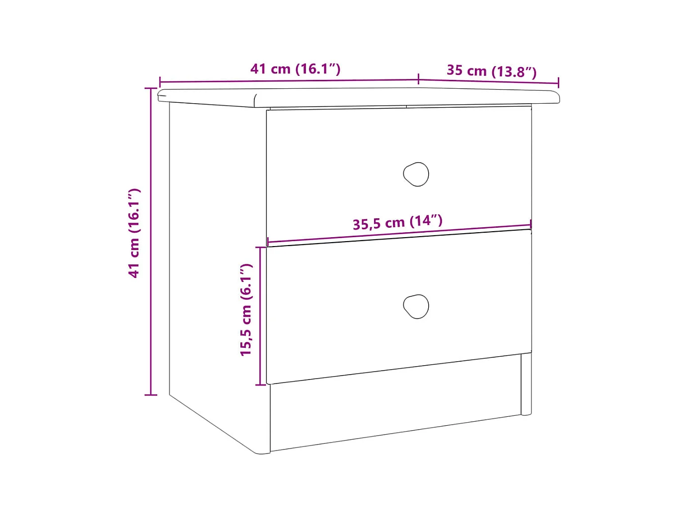 Giulia  Nachtkastje ALTA 41x35x41 cm massief grenenhout wit