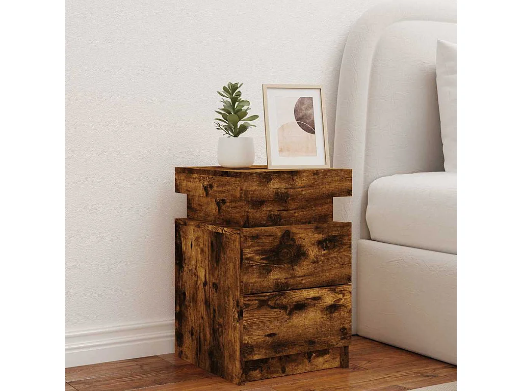 Barry John  Table de chevet avec lumières LED chêne fumé 35x39x55 cm