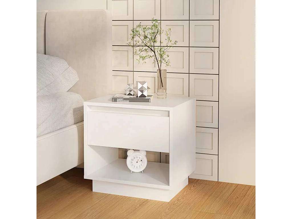 Zalyn  Nachtkastje 45x34x44 cm bewerkt hout hoogglans wit