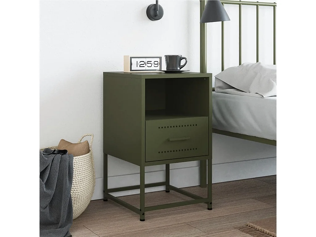 Inanna  Table de chevet vert olive 36x39x60,5 cm acier