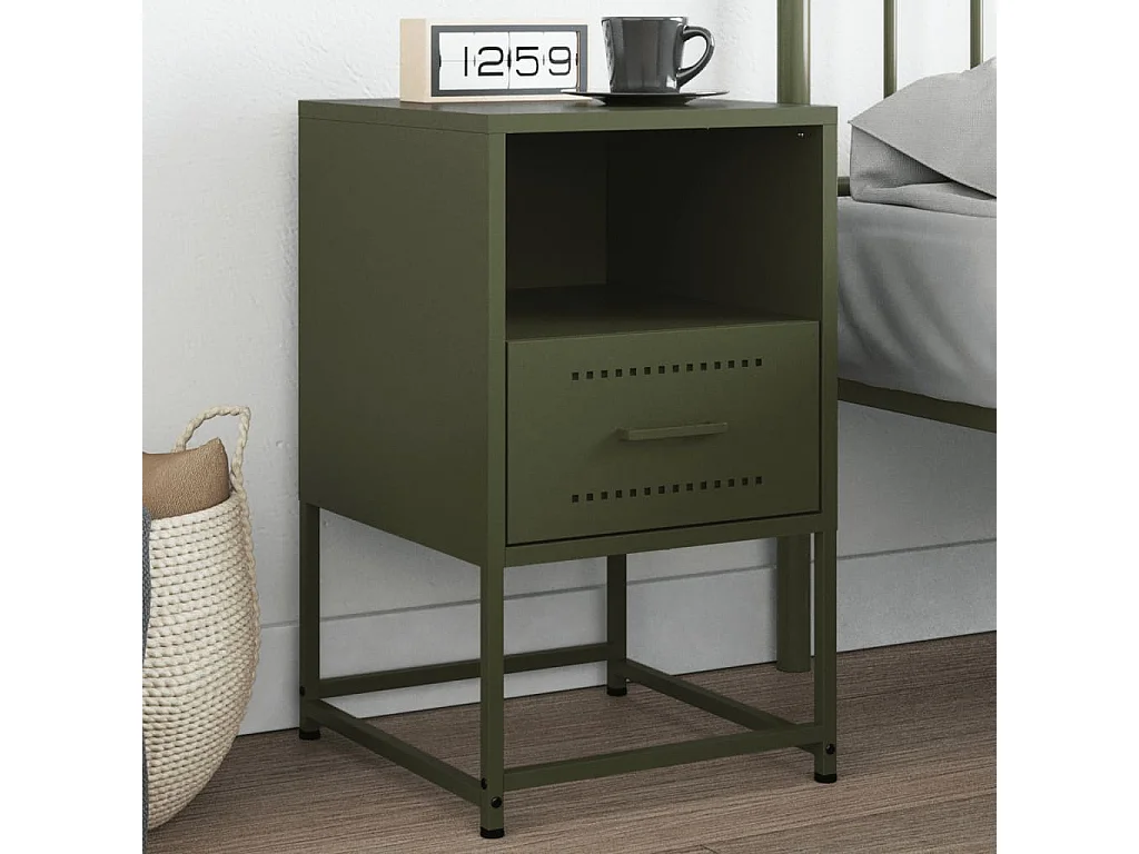 Inanna  Table de chevet vert olive 36x39x60,5 cm acier