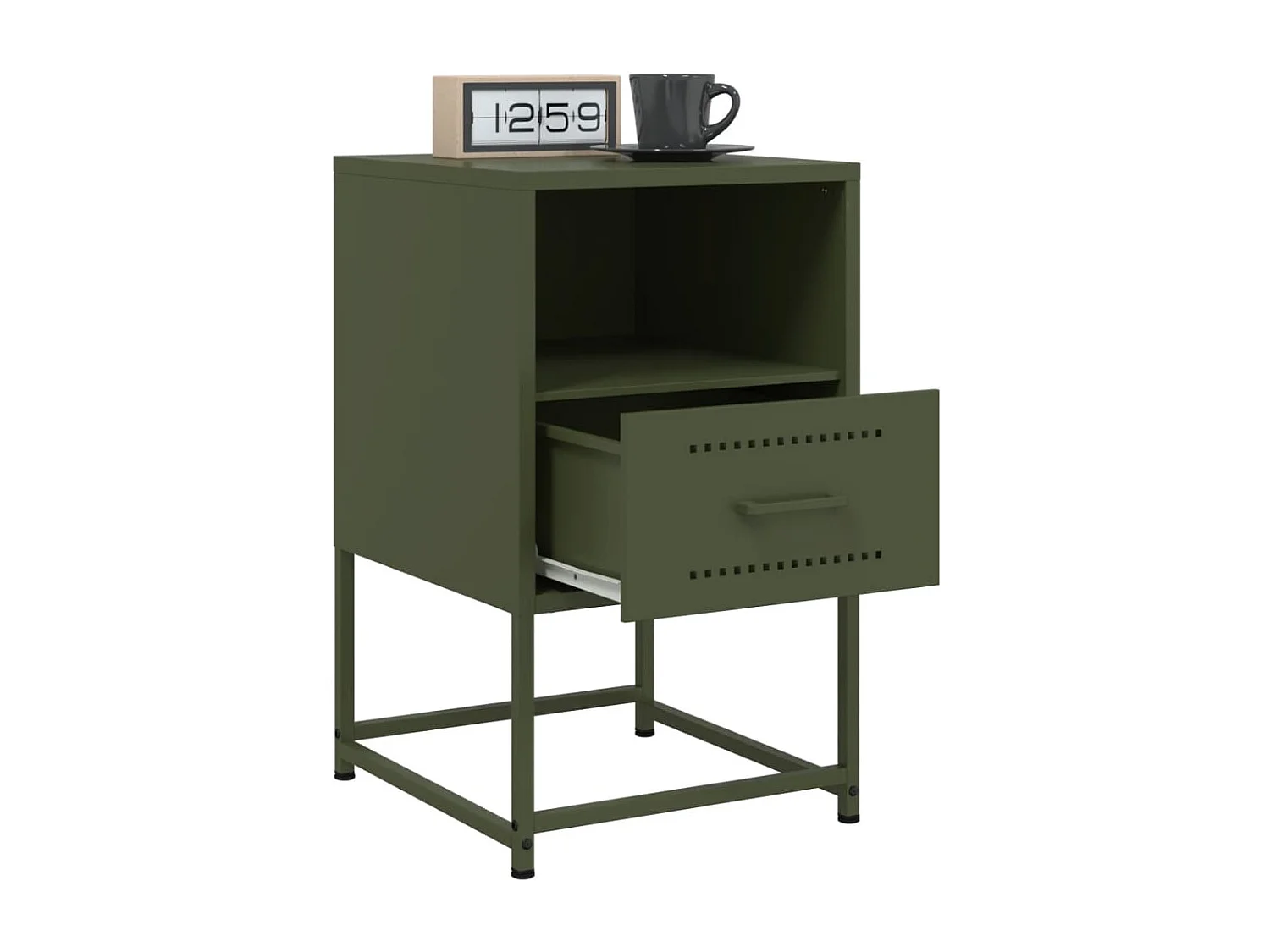 Inanna  Table de chevet vert olive 36x39x60,5 cm acier