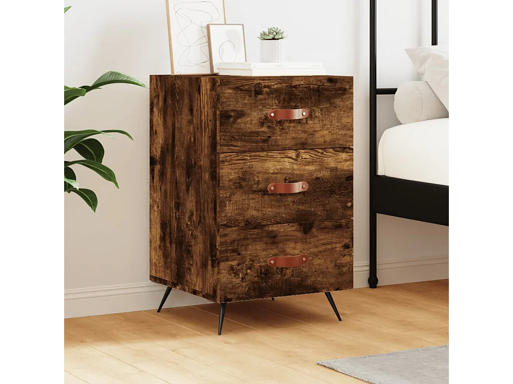 Uri  Nachtkastje 40x40x66 cm bewerkt hout gerookt eikenkleurig