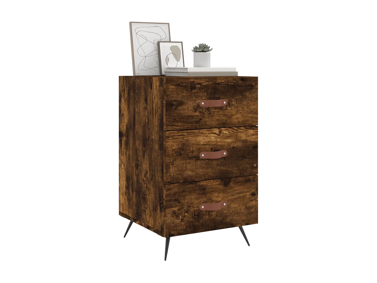 Uri  Nachtkastje 40x40x66 cm bewerkt hout gerookt eikenkleurig