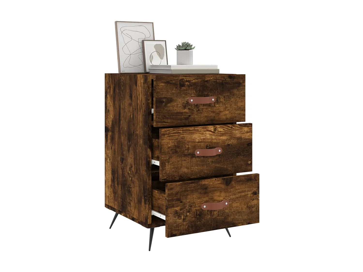 Uri  Nachtkastje 40x40x66 cm bewerkt hout gerookt eikenkleurig