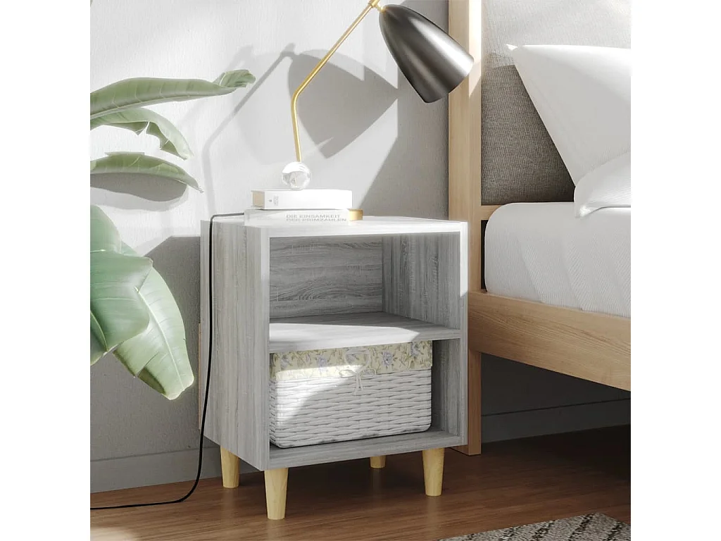 Haugesund  Mesita de noche con patas de madera gris Sonoma 40x30x50 cm