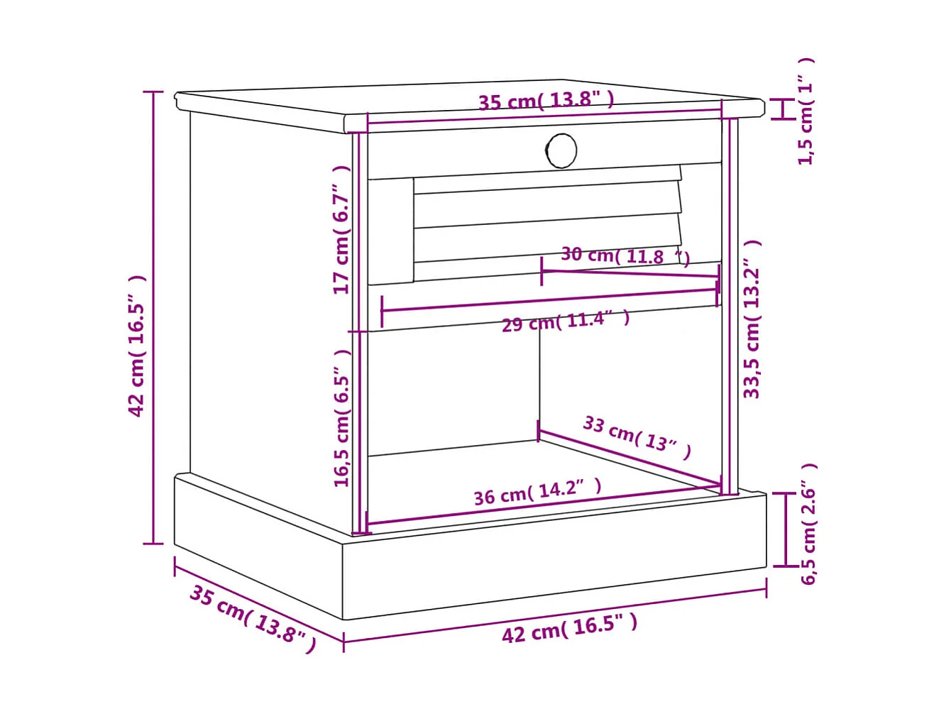 Brynla  Table de chevet VIGO gris 42x35x40 cm bois de pin massif