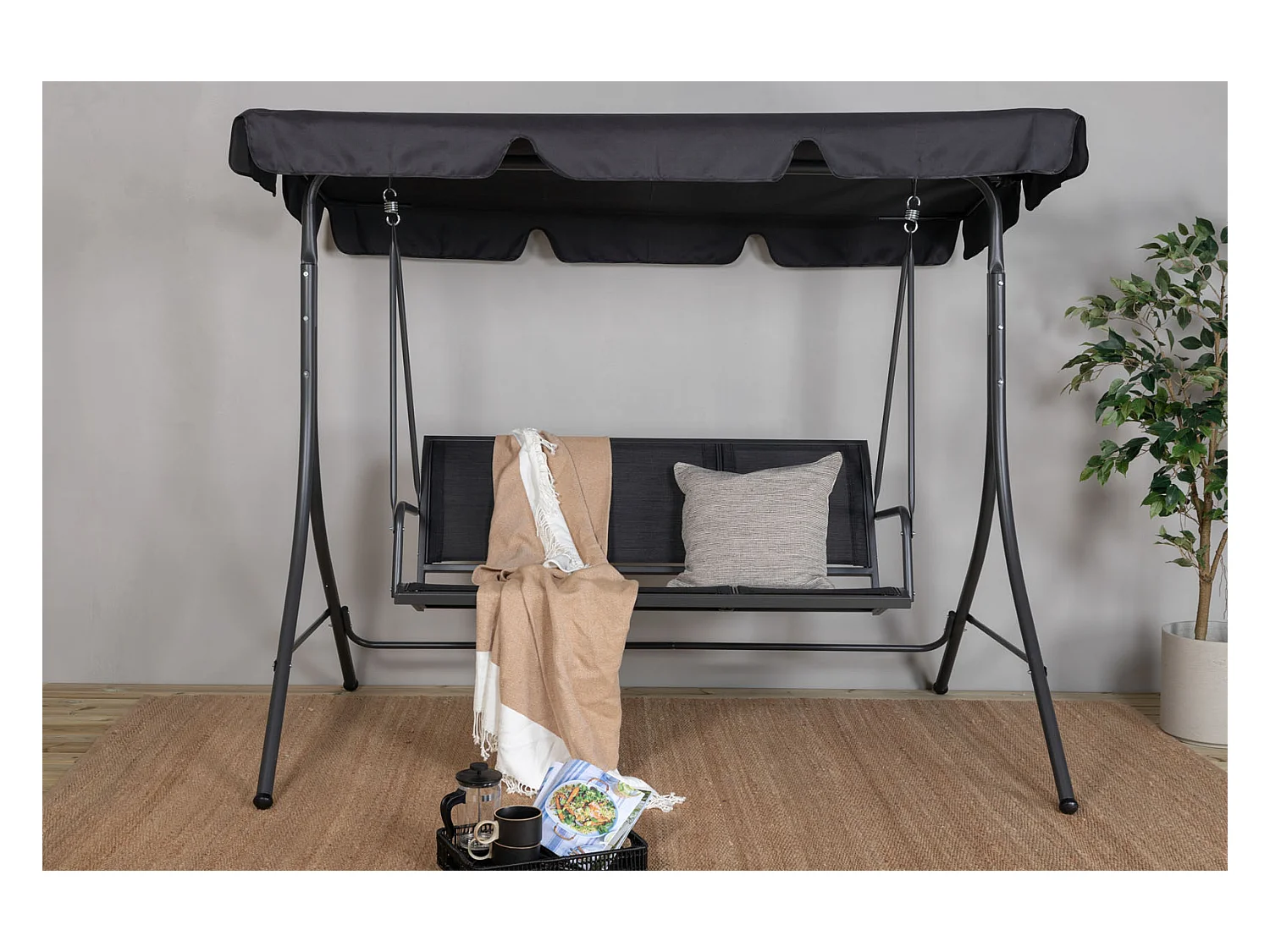 Balancelle de Jardin 3 Places "Montreal" 163cm Noir