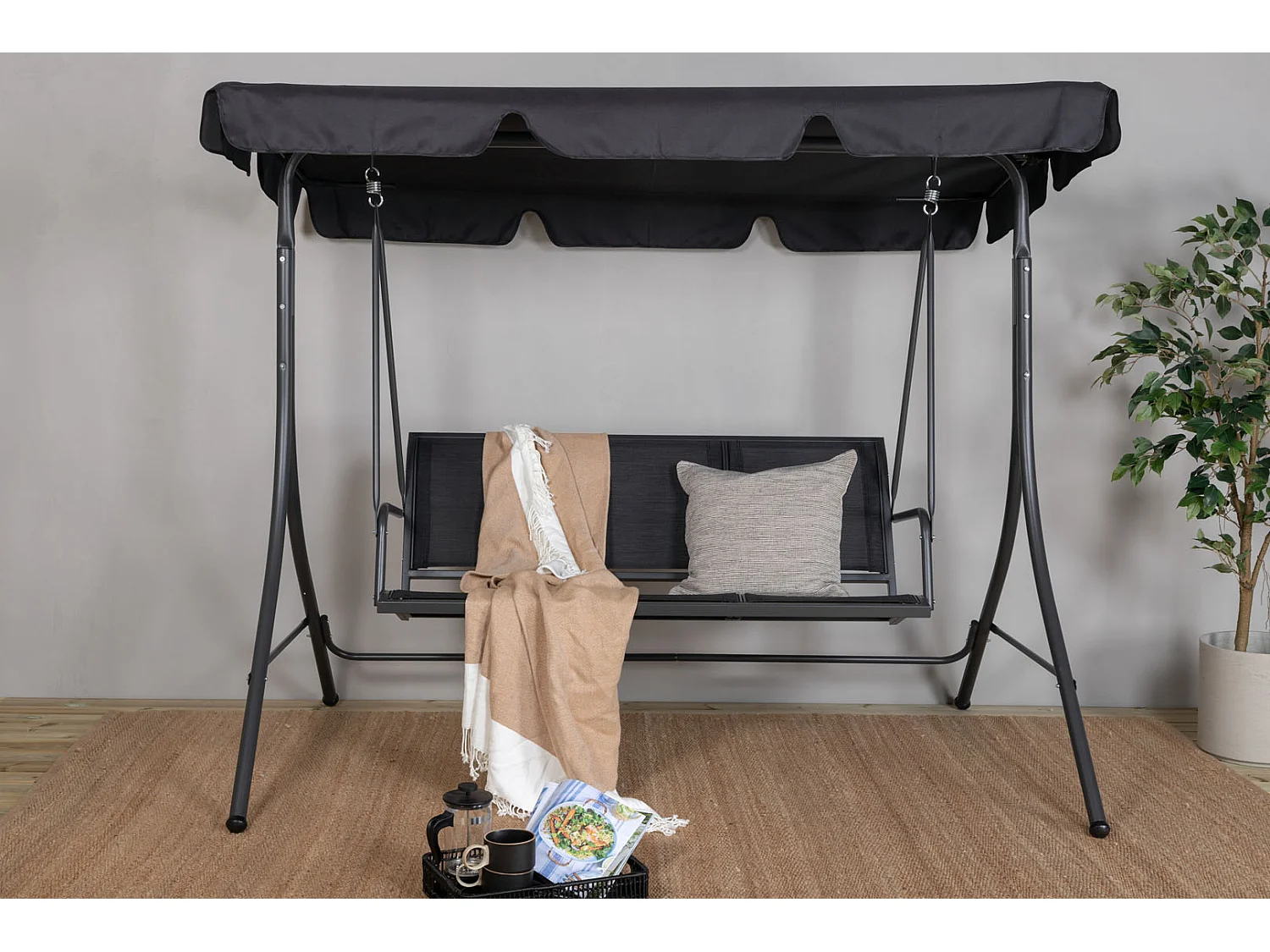 Balancelle de Jardin 3 Places "Montreal" 163cm Noir