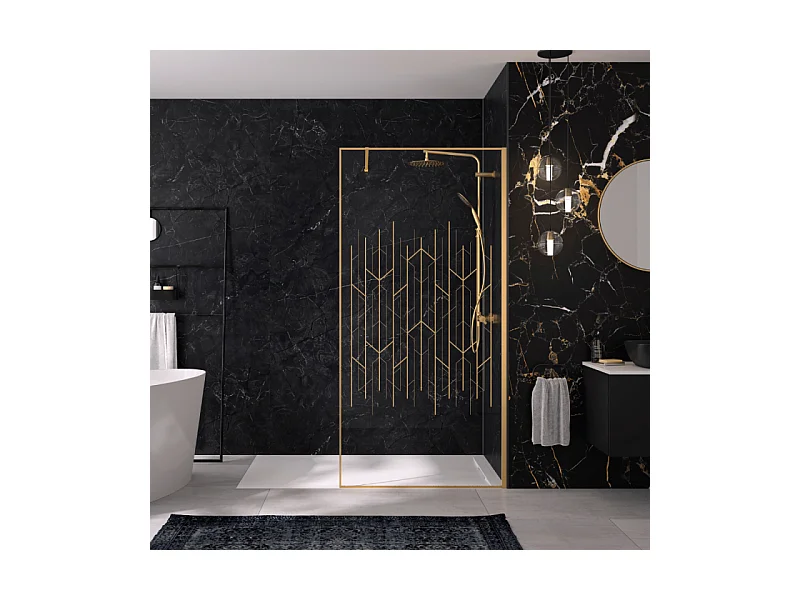 Paroi de douche KINEDO Solo Design + sérigraphié art déco 120cm profilé Or brossé