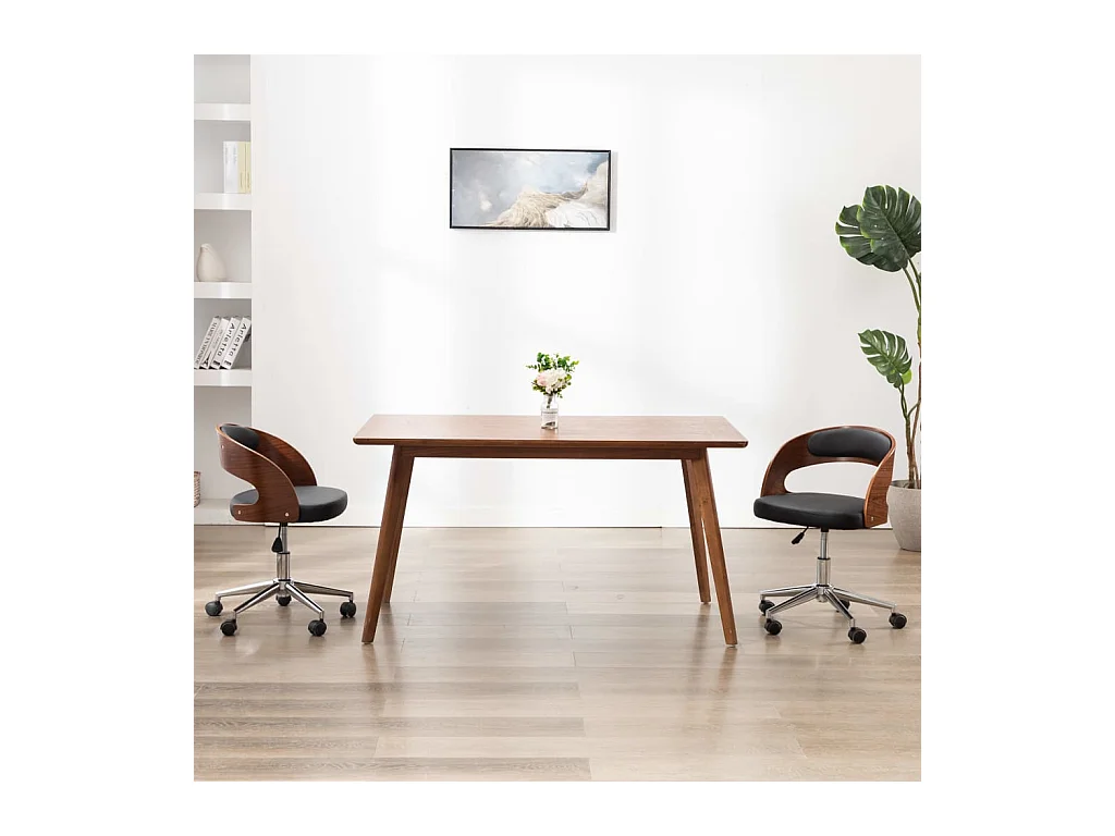 Chaise pivotante de bureau Noir Bois courbé et similicuir