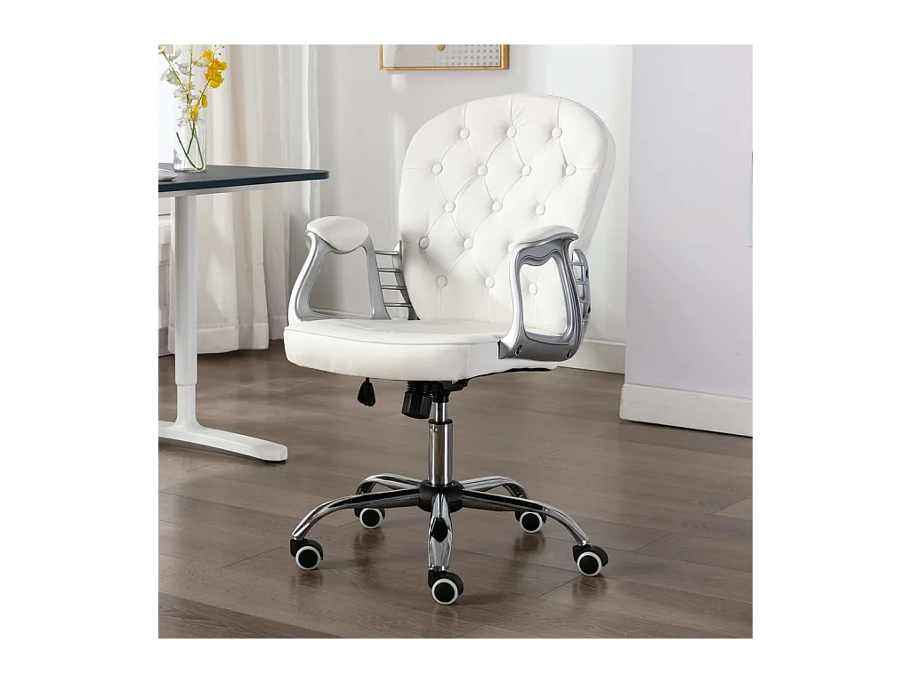 Chaise de bureau pivotante Blanc Similicuir