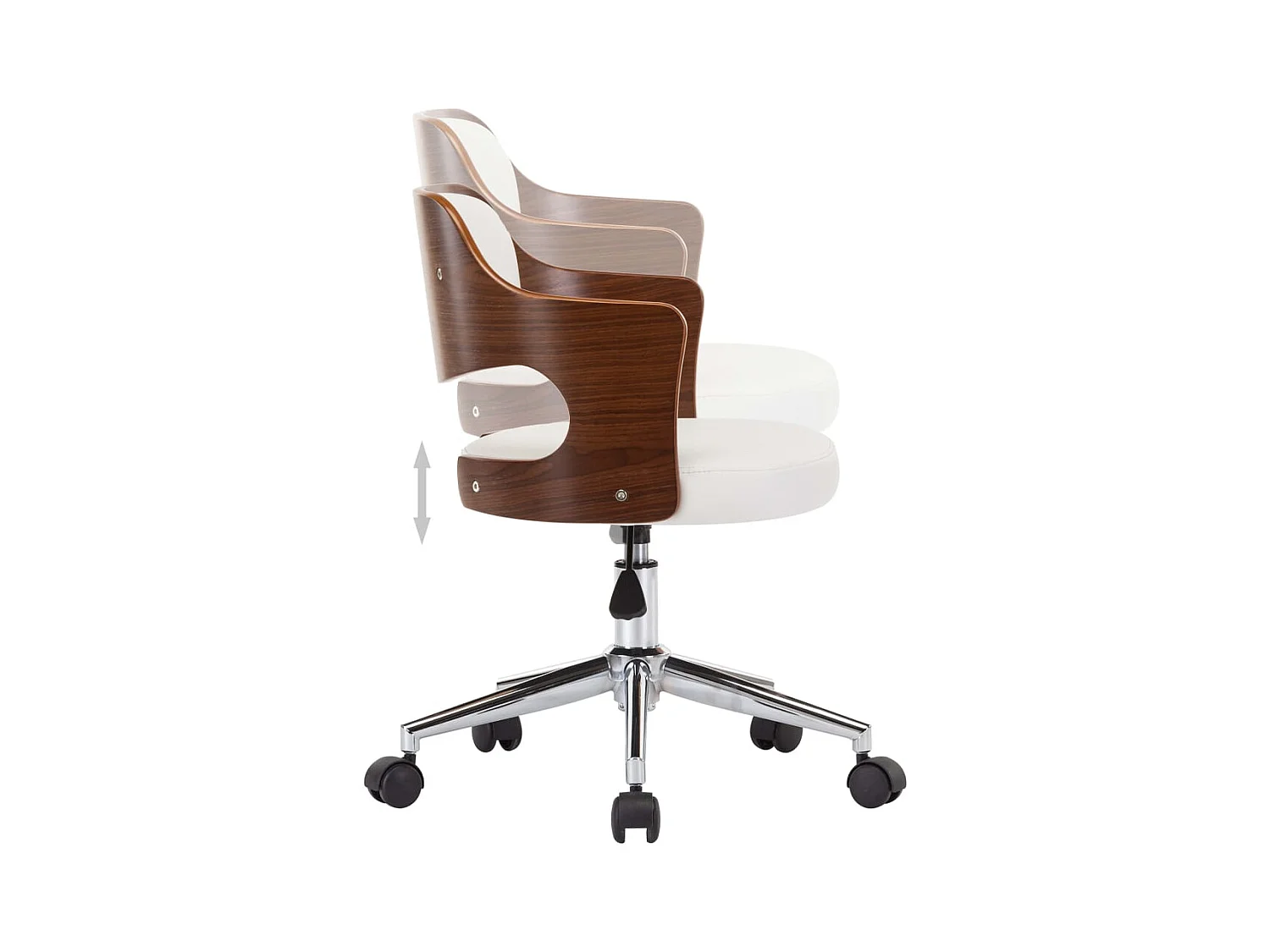 Chaise pivotante de bureau Blanc Bois courbé et similicuir