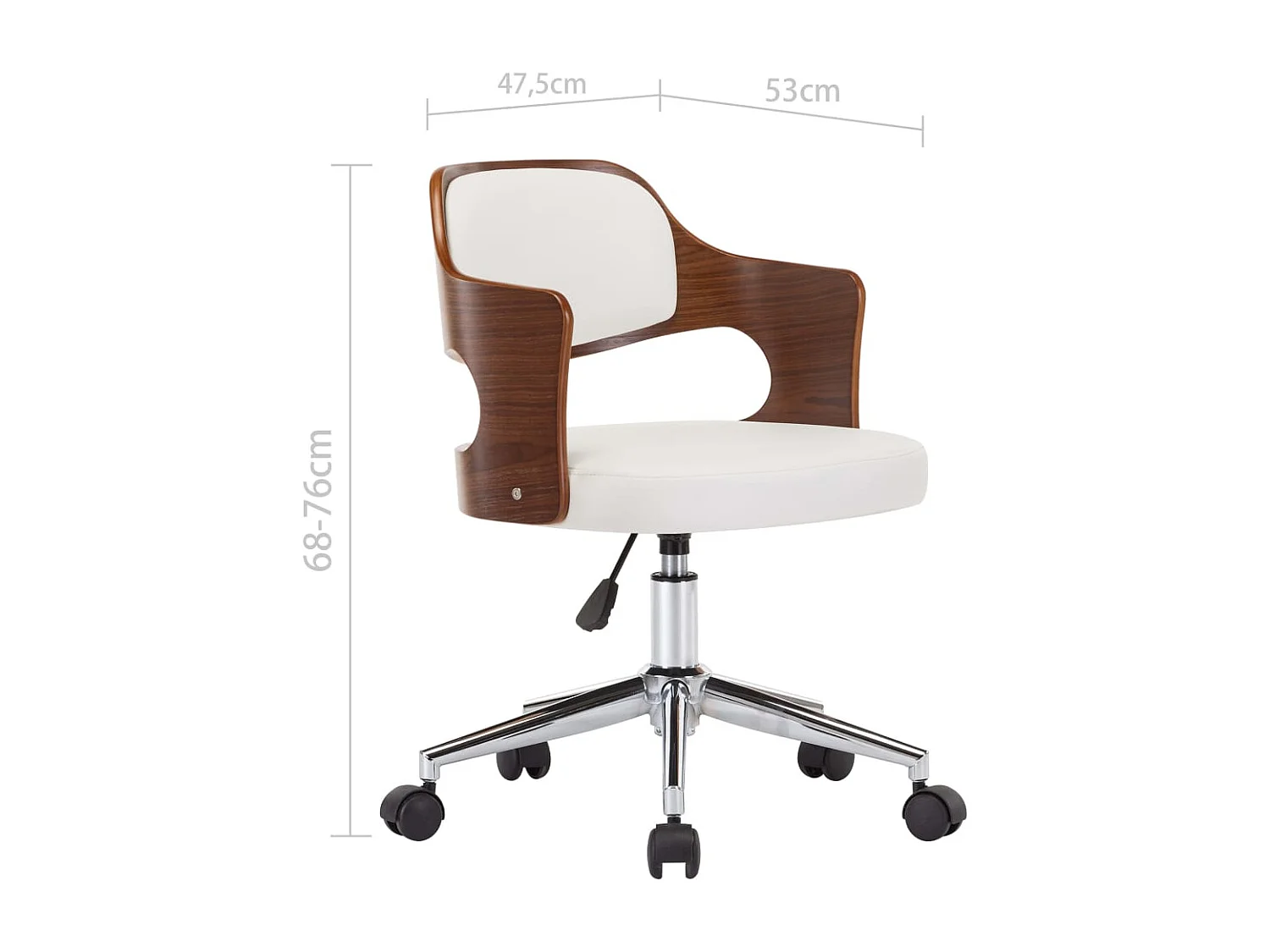 Chaise pivotante de bureau Blanc Bois courbé et similicuir