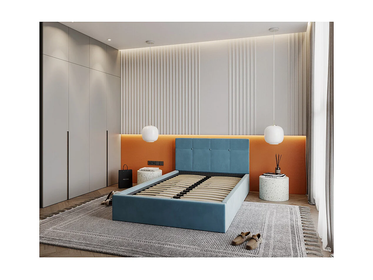 Lit coffre RINO 120 x 200 cm - Sommier inclus Azur