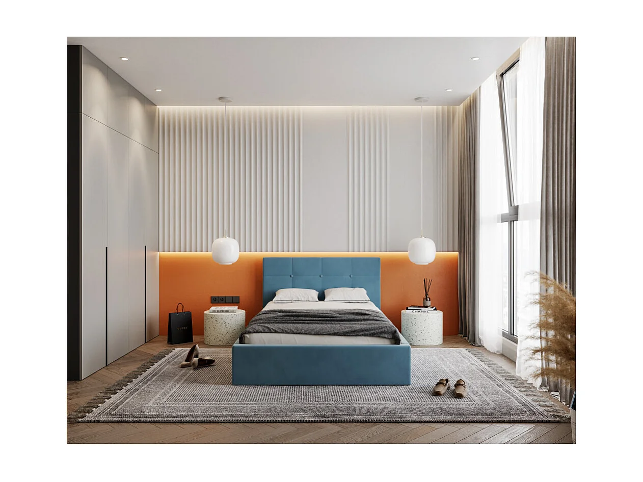 Lit coffre RINO 120 x 200 cm - Sommier inclus Azur