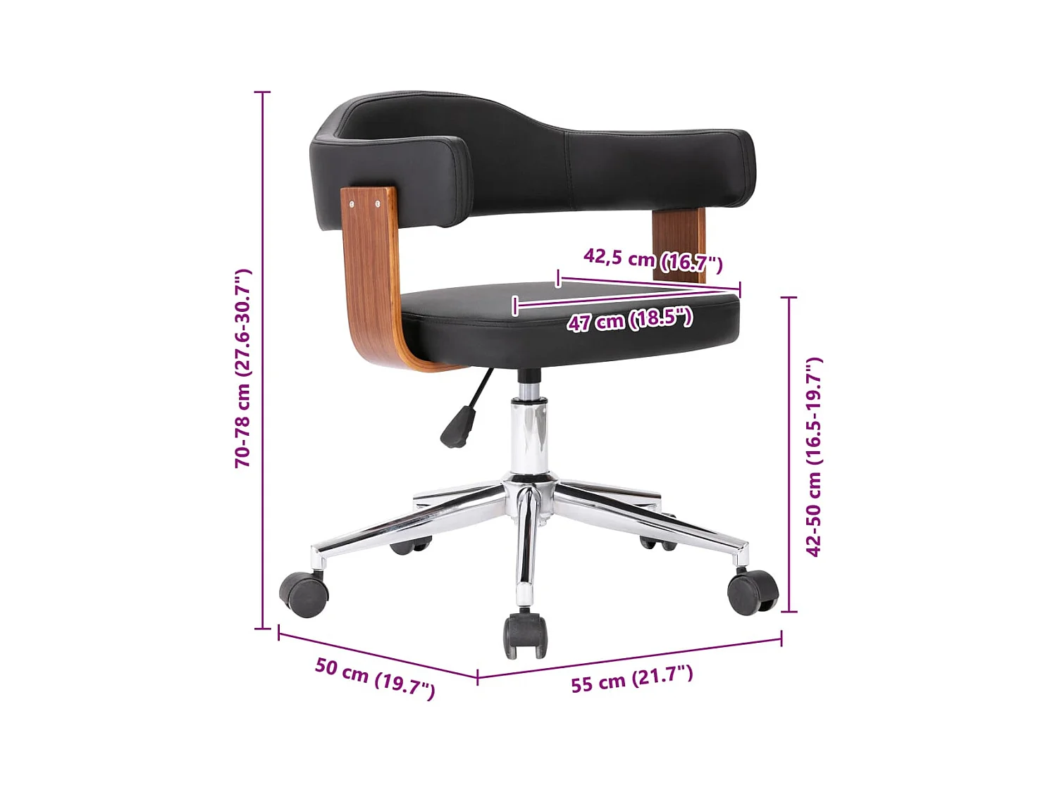 Chaise pivotante de bureau Noir Bois courbé et similicuir