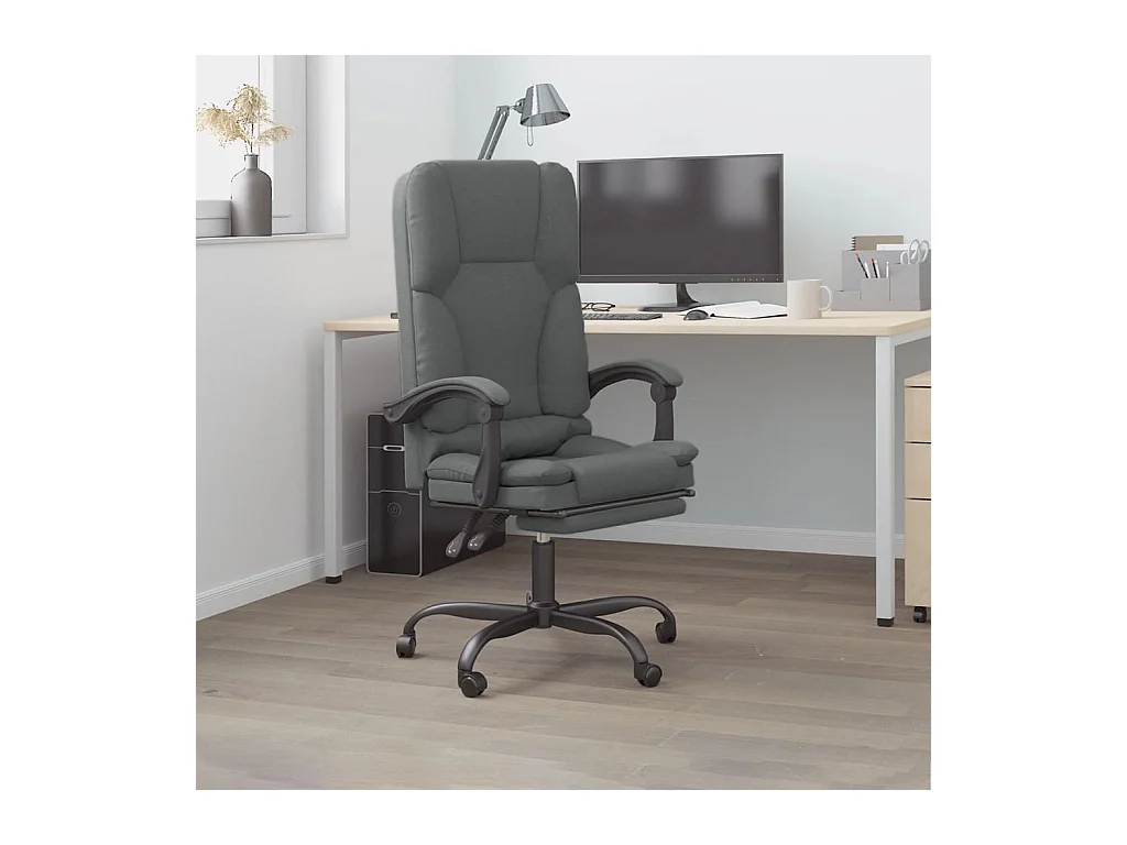 Cadeira massagens escritório reclinável tecido cinzento-escuro