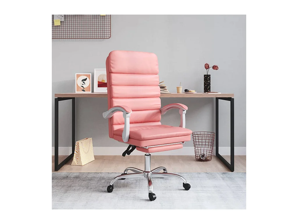 Silla de oficina reclinable masaje cuero sintético rosa