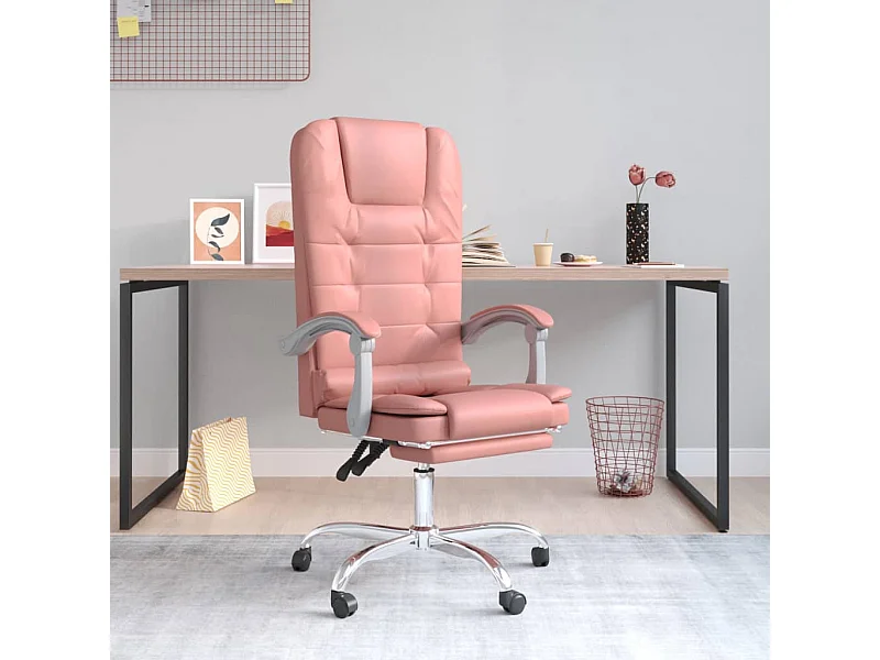 Cadeira escritório massagens reclinável couro artificial rosa