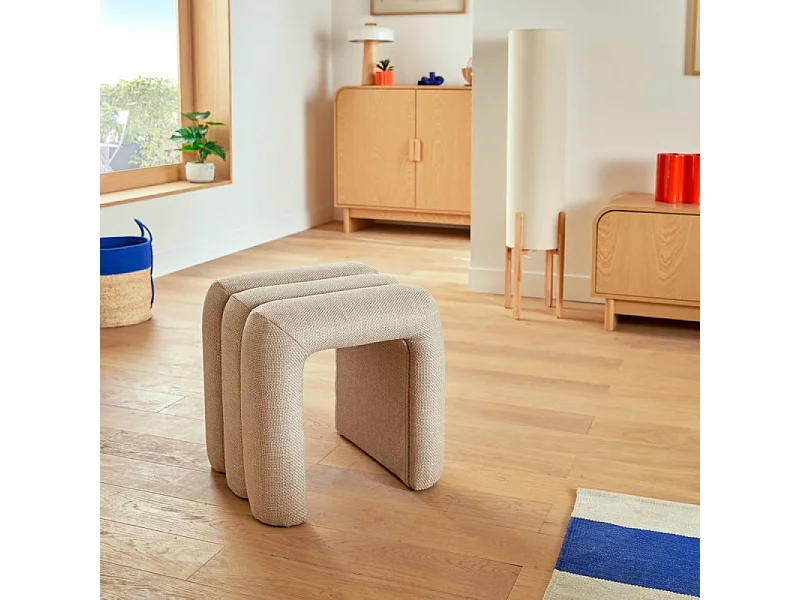 Pouf 3 Arches en Tissu "Sisco" 44cm Argile