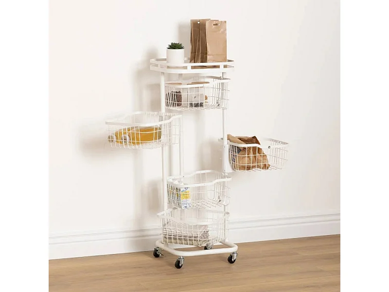 Desserte 5 Paniers Rotatifs "Balm" 93cm Blanc