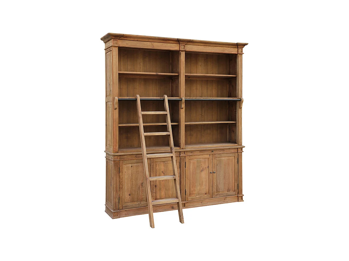 Grande bibliothèque en pin recyclé massif avec échelle - CHALET