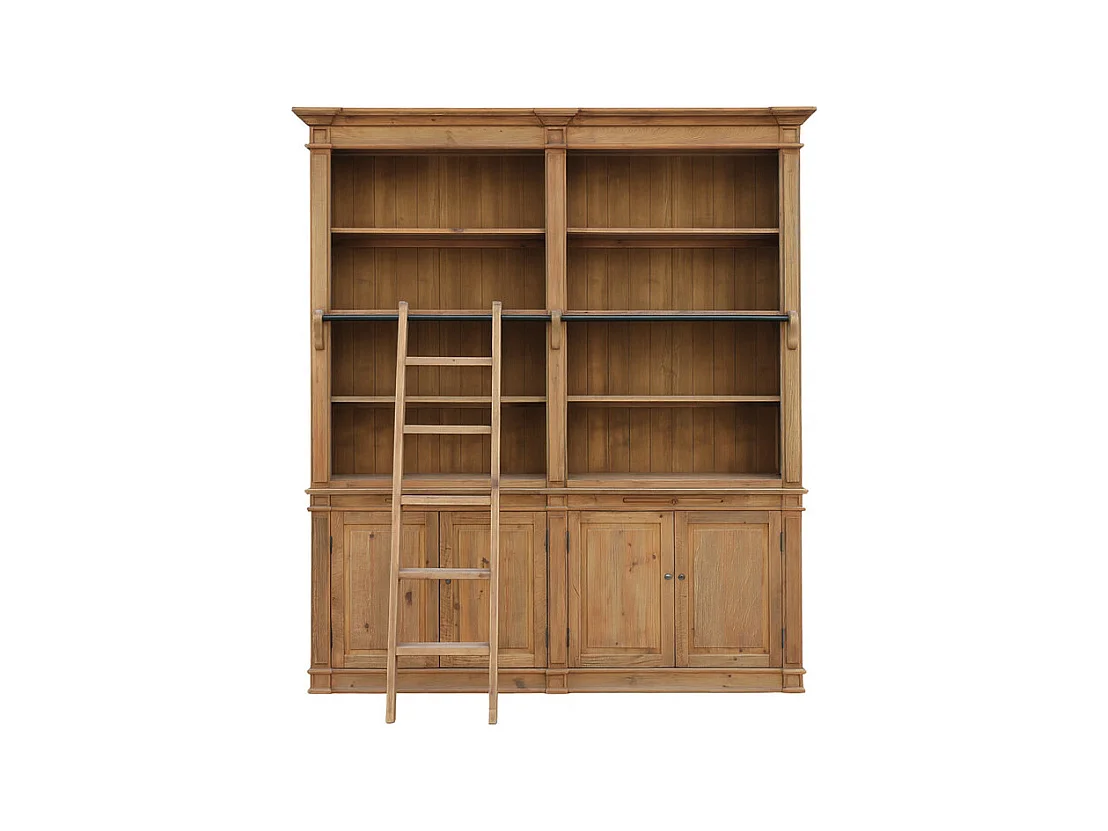 Grande bibliothèque en pin recyclé massif avec échelle - CHALET