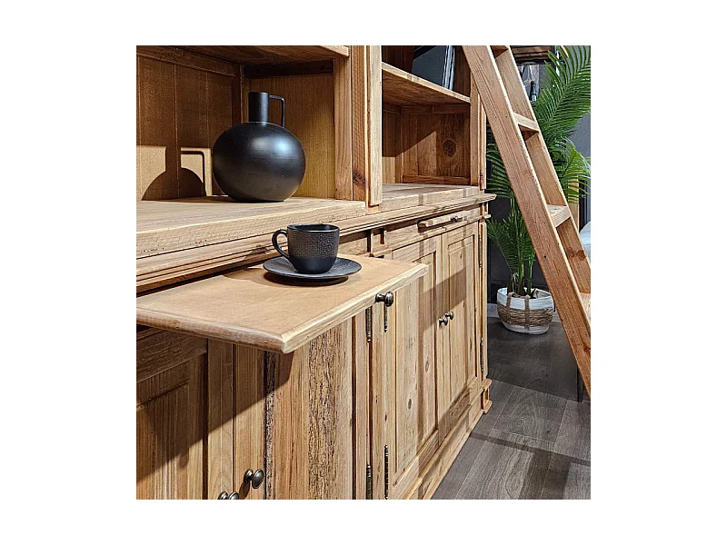 Grande bibliothèque en pin recyclé massif avec échelle - CHALET