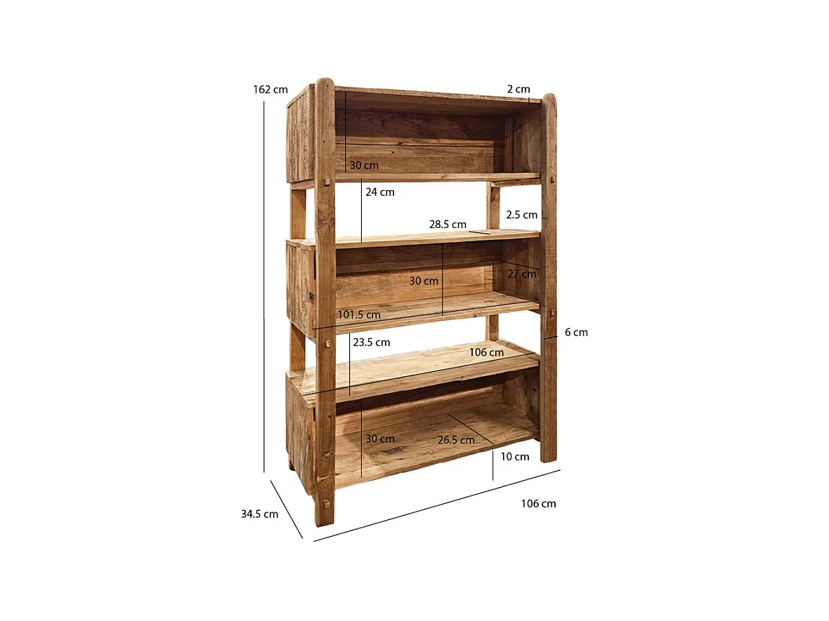 Étagère / Bibliothèque H.162 cm en bois de pin recyclé massif - CHALET