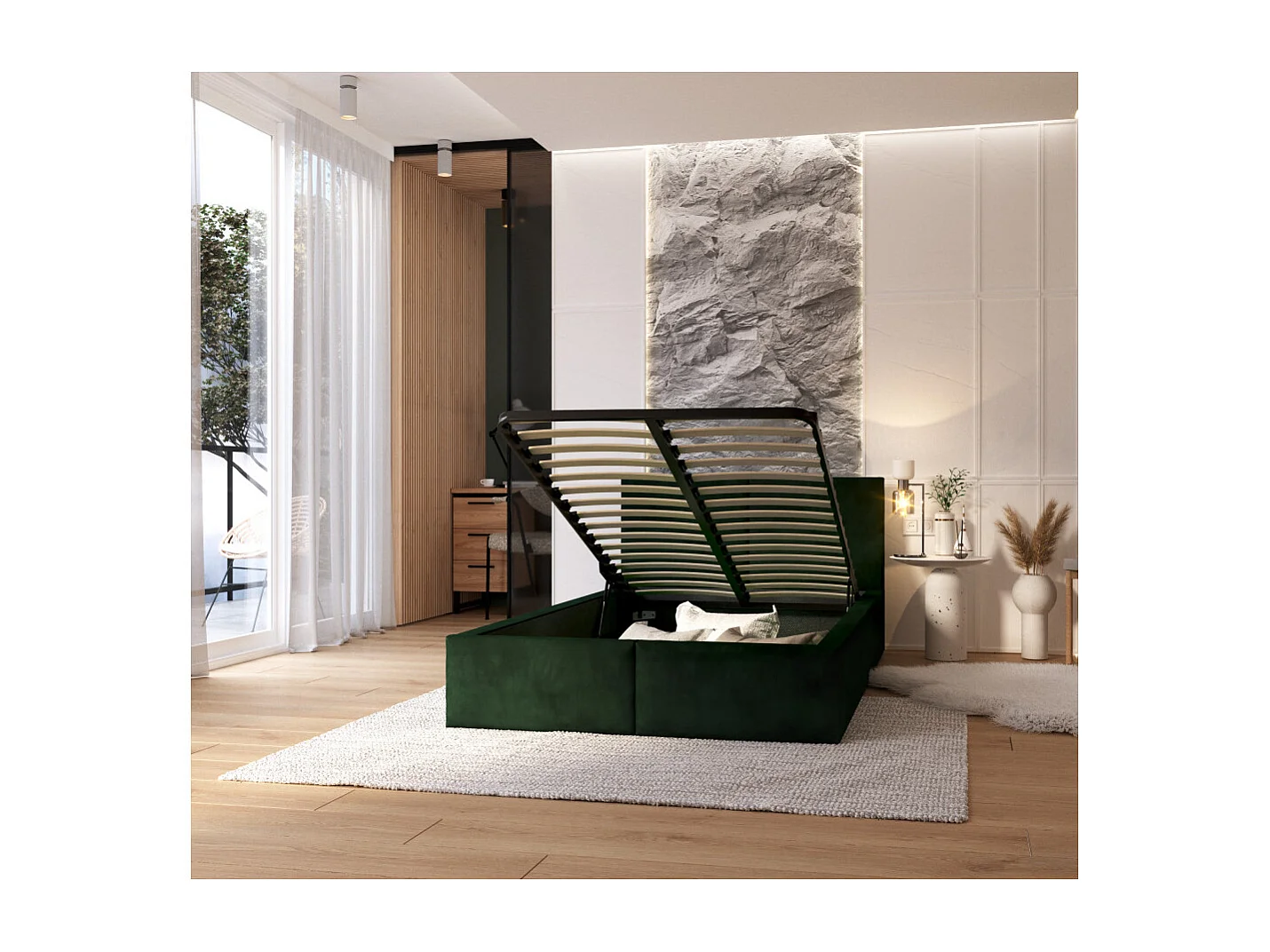 Lit coffre Tesia 120x200  - Sommier inclus Vert sapin