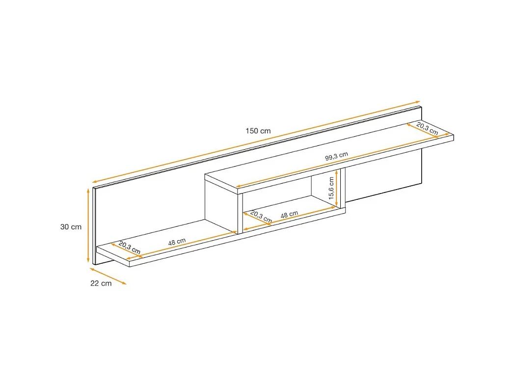 Étagère murale CRISS – Chêne clair et noir – 150 cm